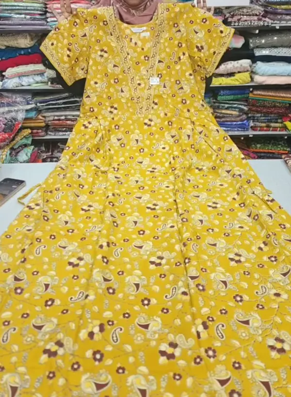 Pure Jaipur Cotton V-Neck Frock Maxi Nighty | NT3555